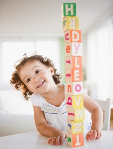 preschooler with blocks
